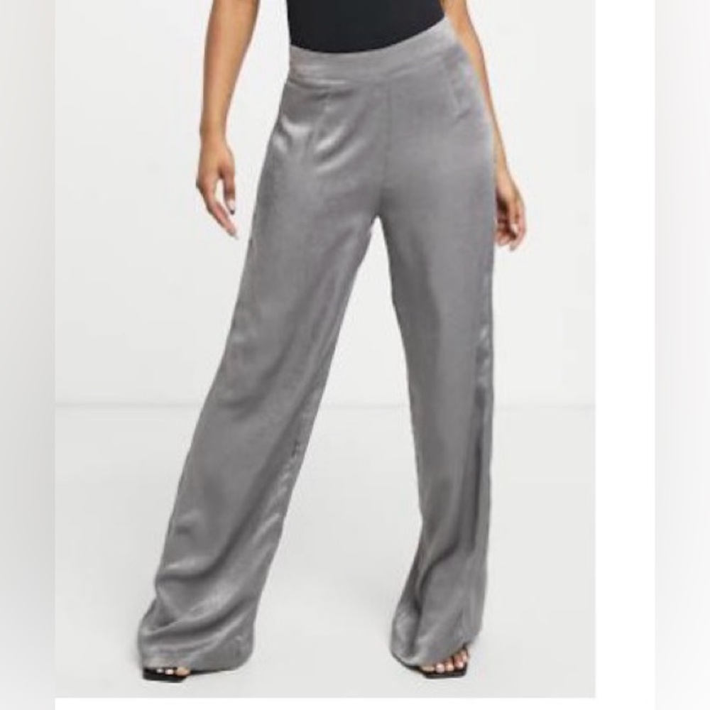 Chic Silver Women's Wide-Leg Pants